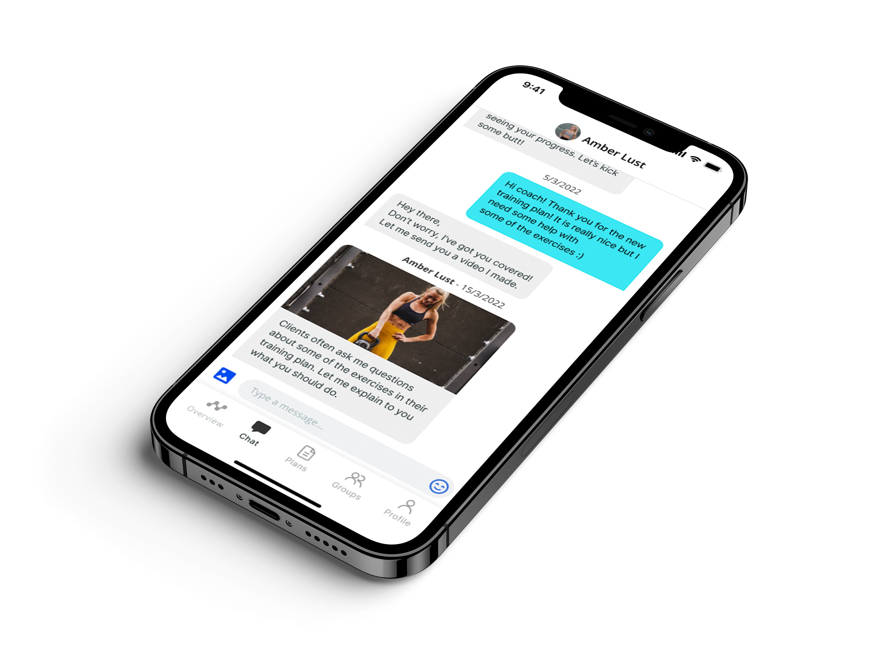 A mockup of the coaching app showcasing the features.